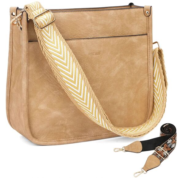 Women's Crossbody Bag Vegan Leather Hobo Purse with 2 Adjustable Straps Yellow - Picture 1 of 9